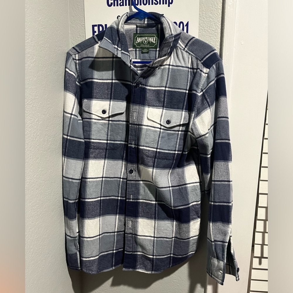 Navy blue and gray flannel
